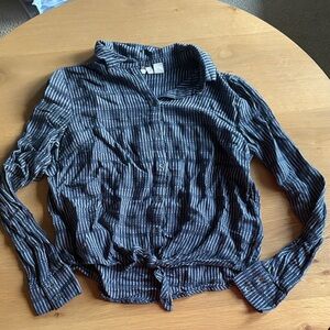 Roxy Navy and White Striped Button-Front Shirt